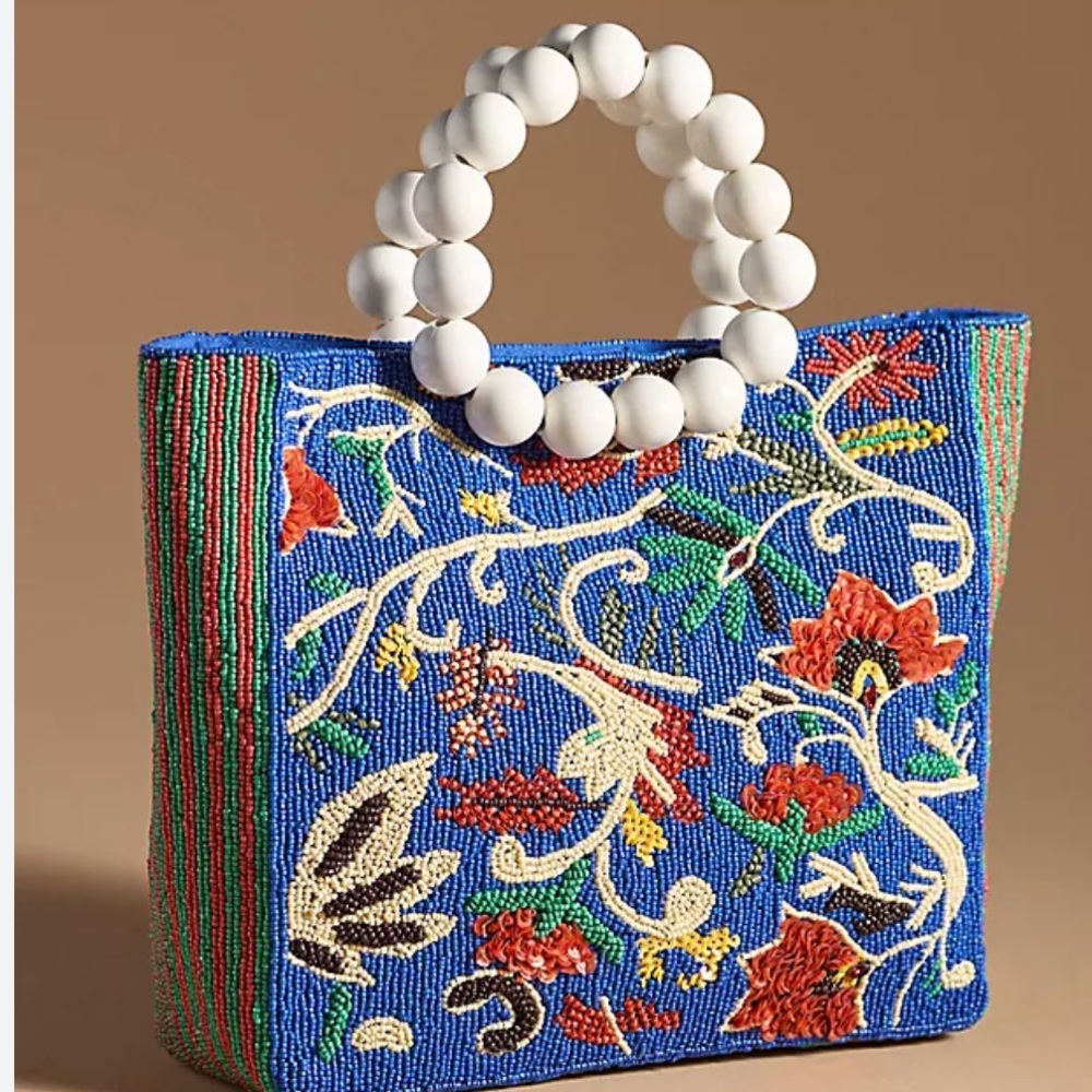 Anthropologie Beaded Floral Satchel in Blue, White, Red, Green…no tags.